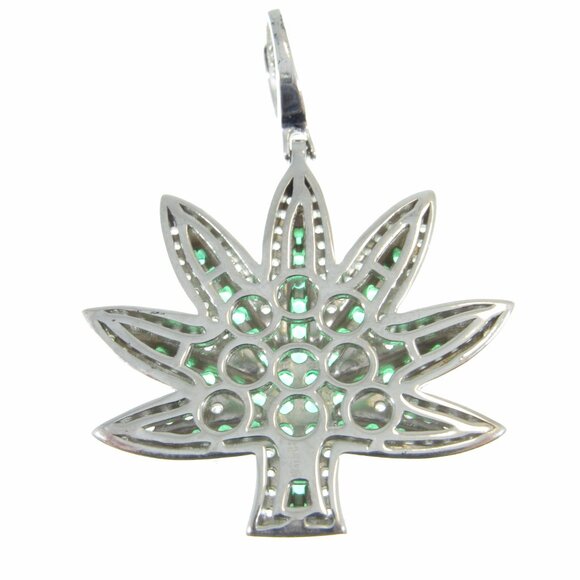 Solid 925 Sterling Silver and Rhodium Plated Cannibus Leaf Weed Pendant Hip Hop - Picture 9 of 9